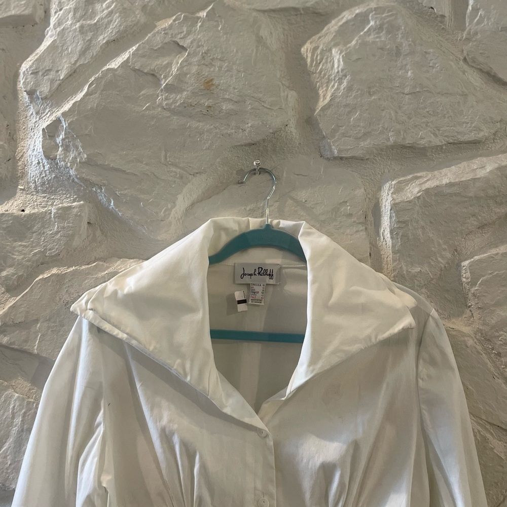 Joseph Ribkoff White Collared Long Sleeve Button Up Blouse 10 - Picture 3 of 5